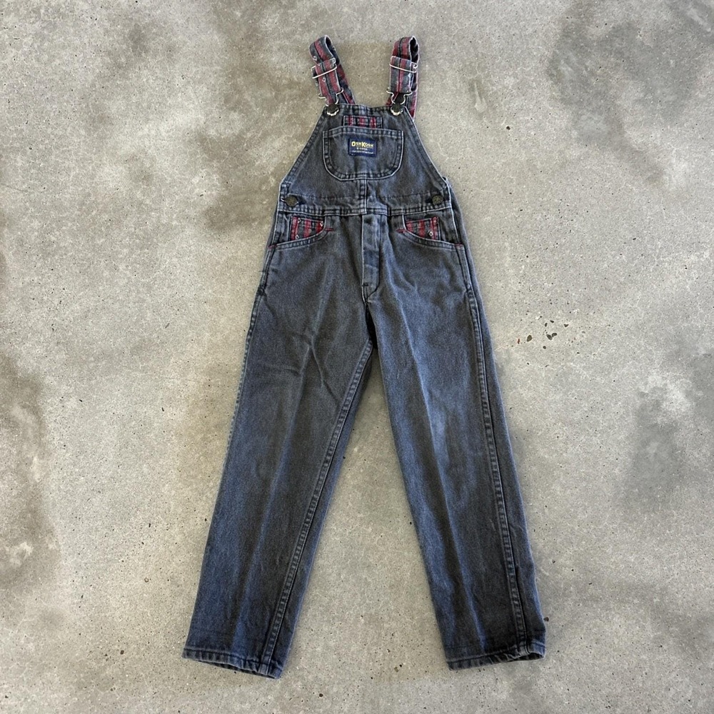 Vintage OshKosh B Gosh Vestbak Denim Overalls Black Red Size 5 USA
